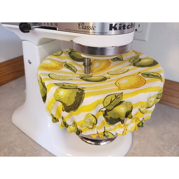 Cotton Bowl Cover Lemons and Yellow Flowers Reversible Cotton Mixer Bowl Cover - Picture 1 of 5